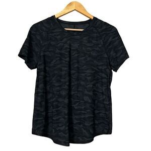 Lululemon Rise and Run Short Sleeve Camo Print Deep Coal Black